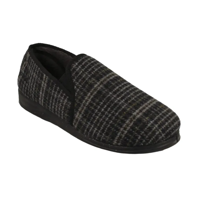 Padders Mens Slipper Albert Black Check