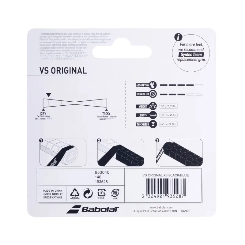 Babolat VS Original Overgrip x3: Black - Image 2