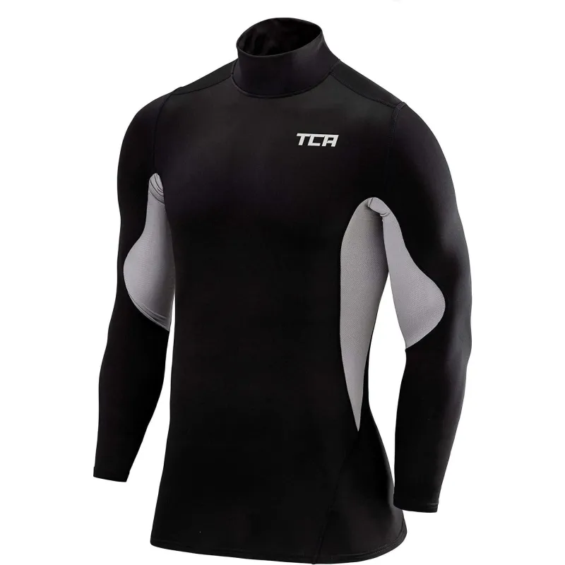 TCA SuperThermal Long Sleeve Mock Junior Compression Top - Black