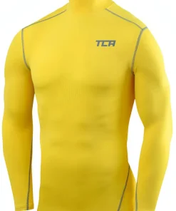 TCA Pro Performance Long Sleeve Mock Mens Compression Top - Yellow