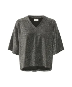 Kaffe Womens Rita T-Shirt Silver Metallic Glitter