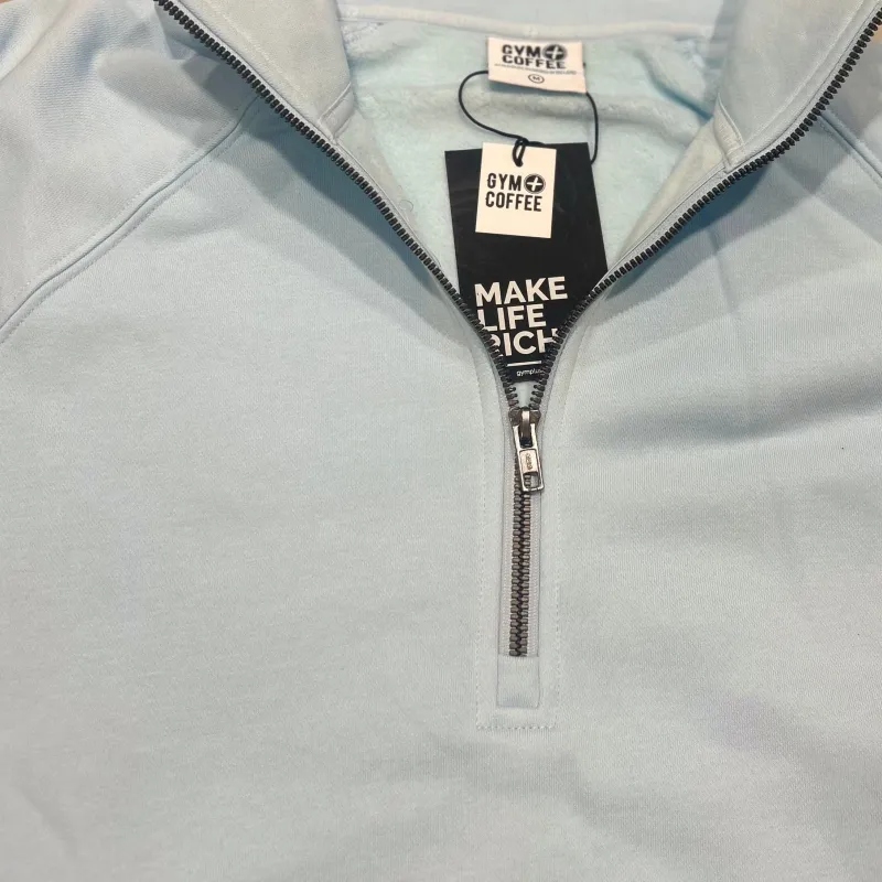 Gym+Coffee Womens Half Zip Clubhouse Baby Blue - Image 3