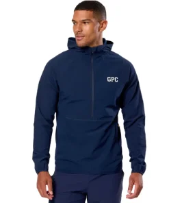 Gym+Coffee Mens Half Zip Game Changer Hooded Twilight Navy