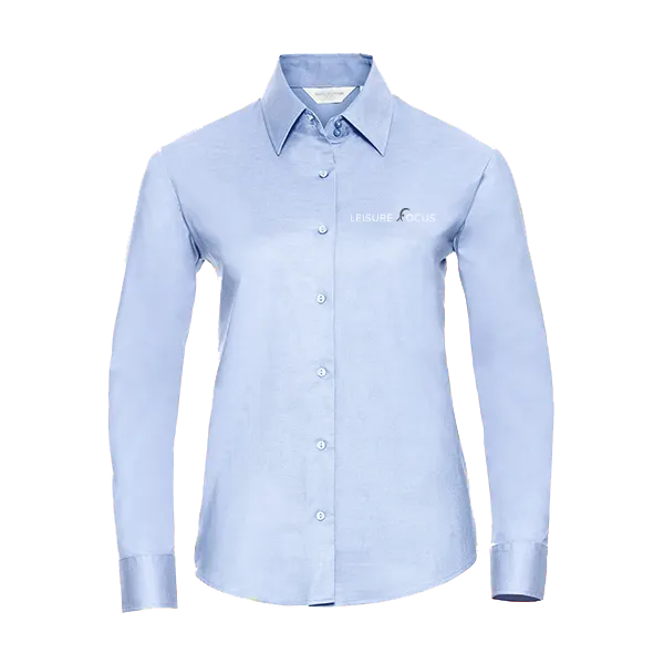 Leisure Focus Long Sleeve Blouse: Oxford Blue