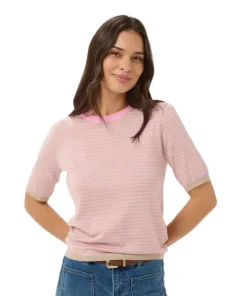 Kaffe Womens KAlizza Narrow Striped Pullover Feather mel/Pink Fine Stripe