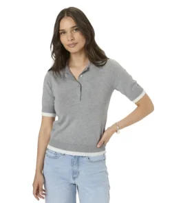 Kaffe Womens KAlizza Contrast Polo Knit Grey Melange