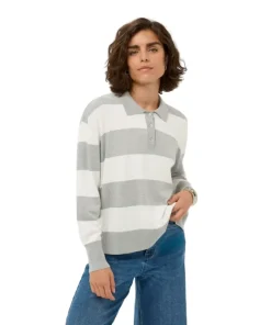 Kaffe Womens KAlizza Striped Polo Pullover Light Grey