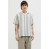 Jack & Jones Jack & Jones Premium revere collar linen shirt in White with Green stripe Vetiver