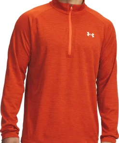 Under Armour Tech Textured Half Zip Long Sleeve Mens Running Top - Orange