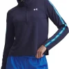 Under Armour Tech Wordmark Tape Half Zip Long Sleeve Womens Running Top - Blue