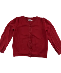 Red scallop neck school cardigan