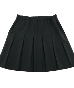Black thin waist band pleated school skirt