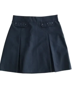 Navy blue floral embroidery school skirt