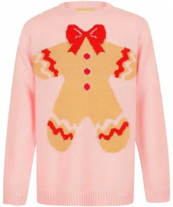 Christmas Gingerbread Novelty Junior Christmas Jumper - Pink
