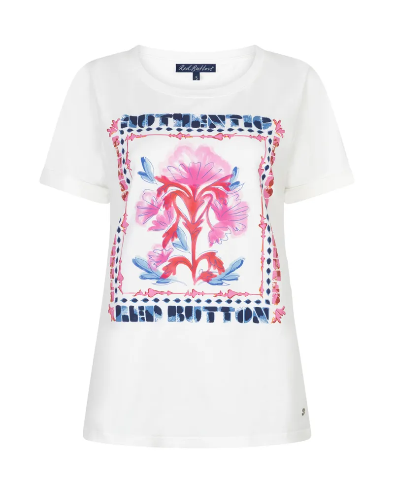 Red Button Womens Tee Temmy Multiflower Off White/Pink - Image 3