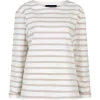 Red Button Womens Terry Stripe Long Sleeve T-Shirt Pebble