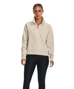 Under Armour Women's Rival Fleece Half Zip: Oatmeal/Heather/White