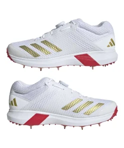 Adidas Adipower Vector Mid Spike Cricket Shoes: White/Gold/Red