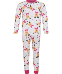 Tokyo Laundry Reindeer Repeat 2 Piece Girls Christmas Pyjama Set - Grey