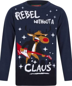 Christmas Rebel Without A Claus Junior Christmas Jumper - Navy