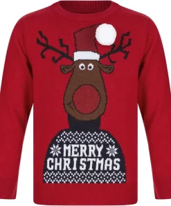 Christmas Reindeer Junior Christmas Jumper - Red