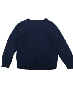 Hand knitted 7-8 years navy cable blue v-neck jumper