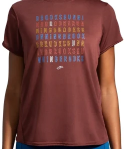 Brooks Distance Graphic Short Sleeve Womens Running Top - Red