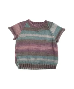 Handknitted 4 years pink blue striped short sleeve jumper