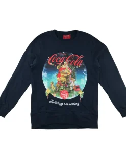 Tu Festive Sweatshirt Women's Size 8 Navy Coca Cola Santa Graphic Cotton