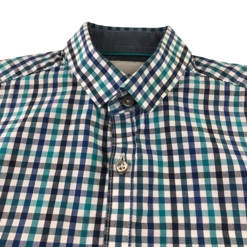 Next 8-9 years blue checked buttoned shirt - Image 3