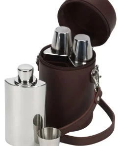 David Nick Brown Leather Travel Bar Whisky Set