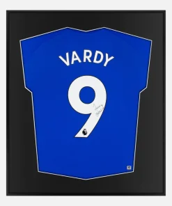 Framed Vardy Signed Leicester City Shirt, Blue [Lite]