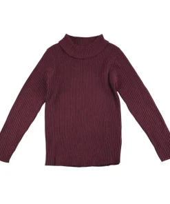 Tu 7-8 years burgundy plain ribbed texture turtle-neck sweater