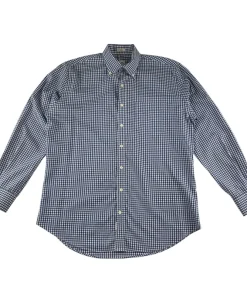 Peter Millar men's L blue and white checked buttoned long sleeve cotton shirt