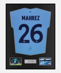 Framed Riyad Mahrez Signed Manchester City Shirt 2023 Treble [Classic]