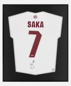 Framed Saka Signed Arsenal Shirt, White Adidas third away [Lite]