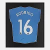 Framed Rodrigo Signed Shirt, Manchester City Home [Lite]