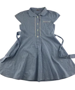 Blue gingham with belt school summer dress