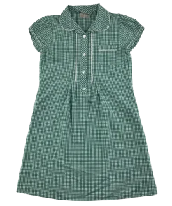 Green gingham with buttons school summer dress