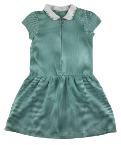 Green gingham with zipper school summer dress