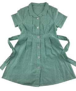 Green gingham with belt school summer dress