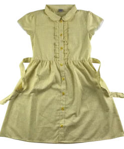 Yellow gingham with belt summer school dress