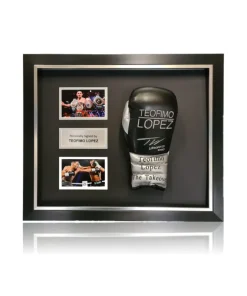Teófimo 'THE TAKEOVER' López Hand Signed Black/Silver Glove in Deluxe Dome Frame