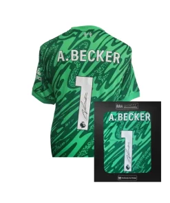 Alisson Becker Hand Signed Liverpool 2024-25 Green Keeper Shirt in AAA Gift Box
