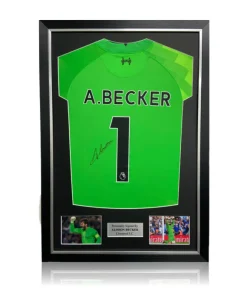 Alisson Becker Hand Signed Liverpool Goalkeepers Shirt In Deluxe Classic Frame