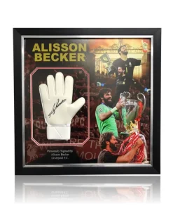 Alisson Becker Hand Signed Nike MATCH Goalkeepers Glove In Deluxe Montage Framing