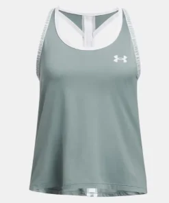 UA Knockout Tank Girls' Silica Green / White